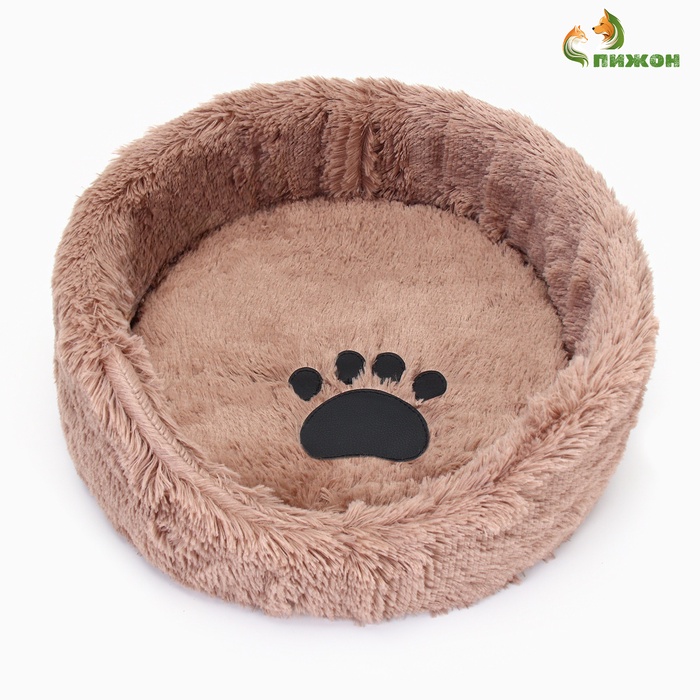 Лежанка для животных, с подушкой, мех, сатин, периотек, 40×40×16 см, микс цветов