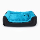 Лежанка для животных с подушкой, мех, сатин, периотек, 45 х 45 х 15 см, чёрная/голубая, - фото 29835069