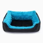 Лежанка для животных с подушкой, мех, сатин, периотек, 45 х 45 х 15 см, чёрная/голубая, - фото 29835072