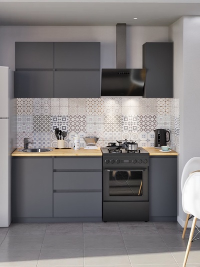 Кухонный гарнитур для маленькой кухни «Мори», 1500×600 мм, цвет графит