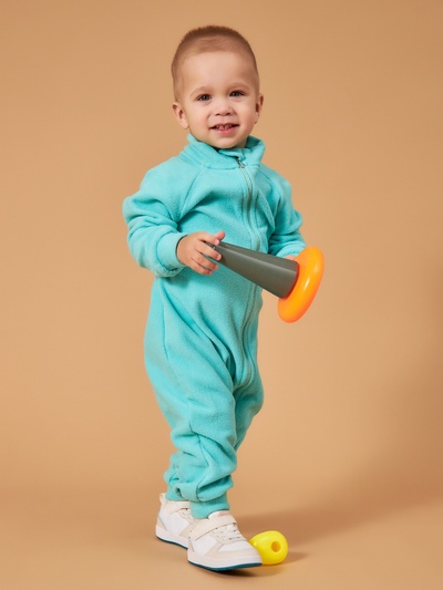 Комбинезон детский флисовый, на молнии, бирюзовый, рост 92-98 см