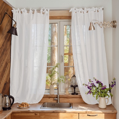 Шторы для кухни с завязками Этель Kitchen linen 145×180 см, комплект - 2 шт., 100% лён