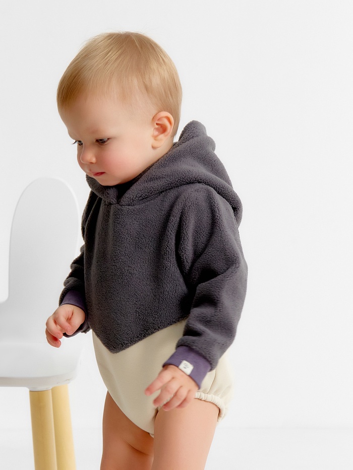 Худи - боди детское MINAKU, рост 68-74 см, графит, экрю - Фото 1