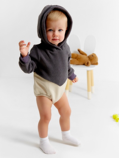 Худи - боди детское MINAKU, рост 68-74 см, графит, экрю