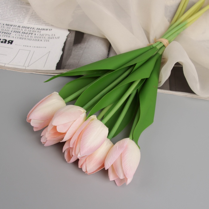 Цветы искусственные «Тюльпан люкс», h=32 см, 7 штук в связке, светло-розовые