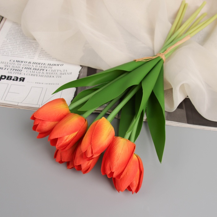Цветы искусственные «Тюльпан люкс», h=32 см, 7 штук в связке, оранжевые