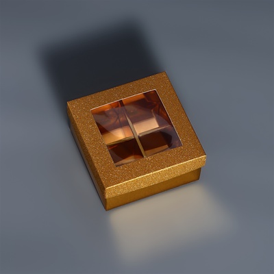Коробка для 4 конфеты золото глиттер, 8.5×8.5×4 см
