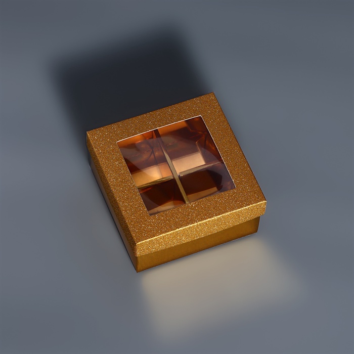 Коробка для 4 конфеты золото глиттер, 8.5×8.5×4 см - Фото 1