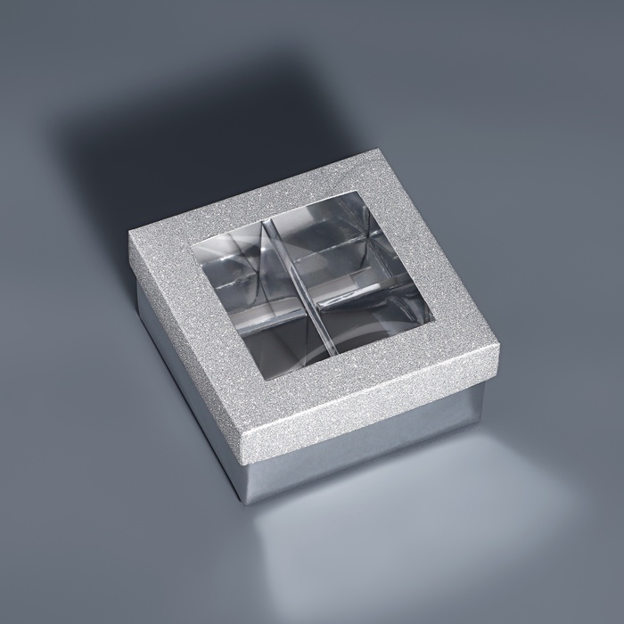 Коробка для 4 конфеты серебро глиттер, 8.5×8.5×4 см - Фото 1