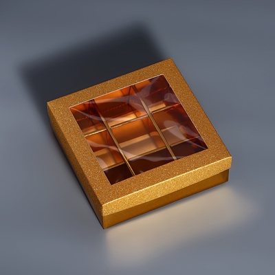 Коробка для 9 конфет золото глиттер, 12.5×12.5×4 см Кондитерская упаковка