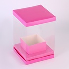 Коробка для цветов с вазой и PVC окнами складная, 16×23×16 см, однотонный, розовый - фото 119641435