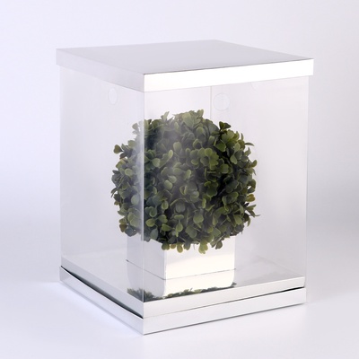 Коробка для цветов и букетов, с вазой и PVC окнами складная, 23×30×23 см, серебро