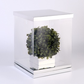 Коробка для цветов и букетов, с вазой и PVC окнами складная, 23×30×23 см, серебро