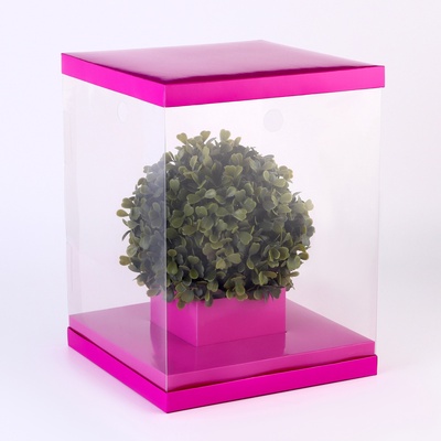 Коробка для цветов и букетов, с вазой и PVC окнами складная, 23×30×23 см, однотонный, лаванда