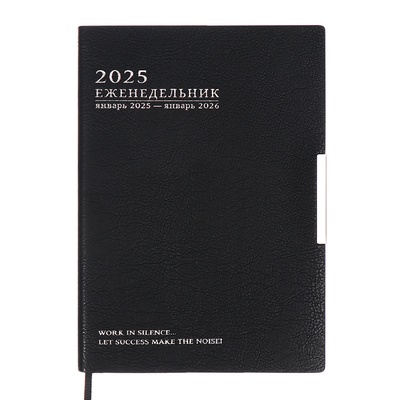 Еженедельник датированный 2025 года, ESCALADA, мягкая обложка из искусственной кожи, А6+, 80 листов, тиснение фольгой, блок 70 г/м², чёрный