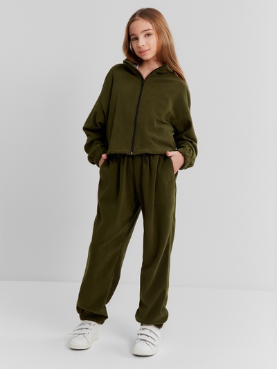 Брюки флисовые для девочки MINAKU: Fleece Soft, хаки, рост 146 см