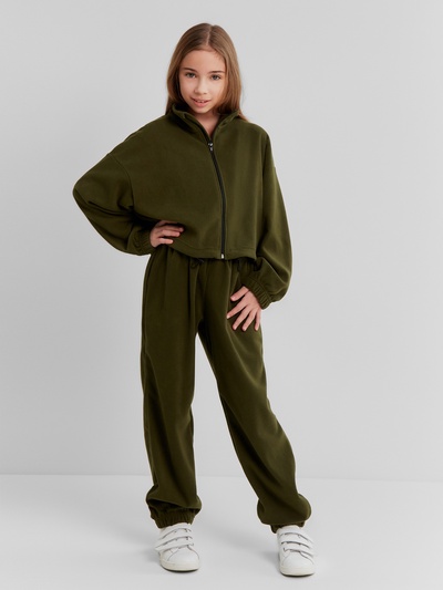 Брюки флисовые для девочки MINAKU: Fleece Soft, хаки, рост 146 см