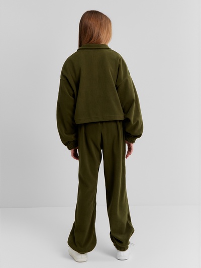 Брюки флисовые для девочки MINAKU: Fleece Soft, хаки, рост 146 см