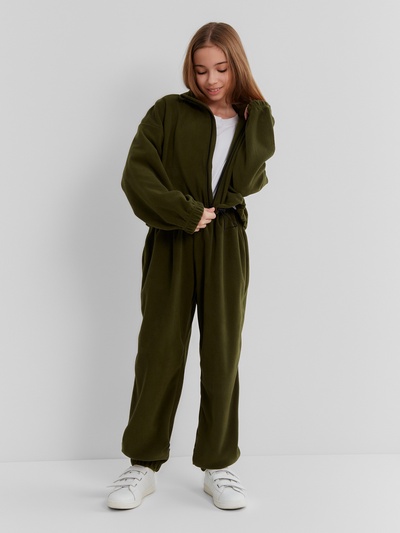 Брюки флисовые для девочки MINAKU: Fleece Soft, хаки, рост 146 см