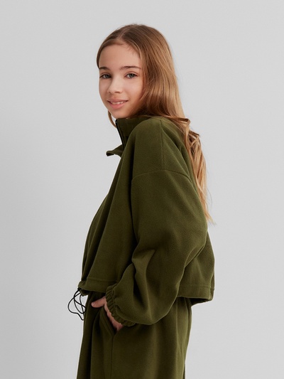 Толстовка флисовая для девочки MINAKU: Fleece Soft, хаки, рост 146 см