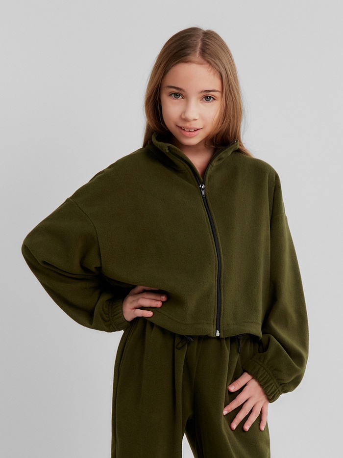 Толстовка флисовая для девочки MINAKU: Fleece Soft, цвет хаки, рост 152 см