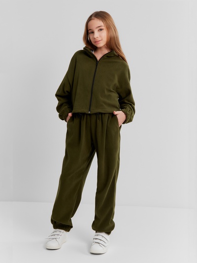 Толстовка флисовая для девочки MINAKU: Fleece Soft, хаки, рост 170 см