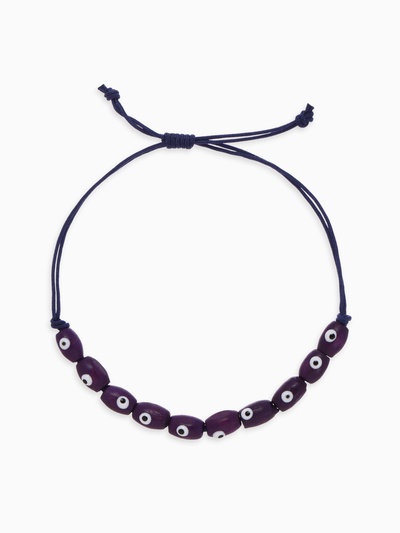 Браслет-оберег «Глазки», деревянные рисинки, синий