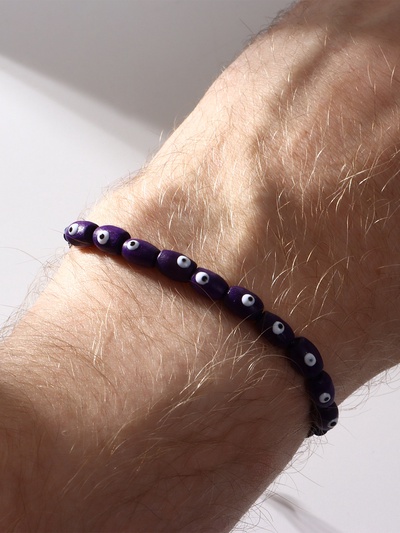 Браслет-оберег «Глазки», деревянные рисинки, синий