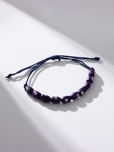 Браслет-оберег «Глазки», деревянные рисинки, синий