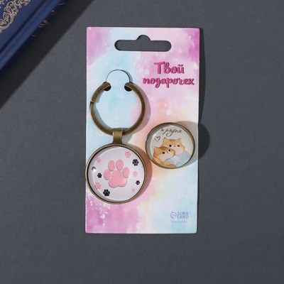 Набор: брелок для ключей и значок для одежды, рюкзак «Котики. Я рядом», 6×11 см