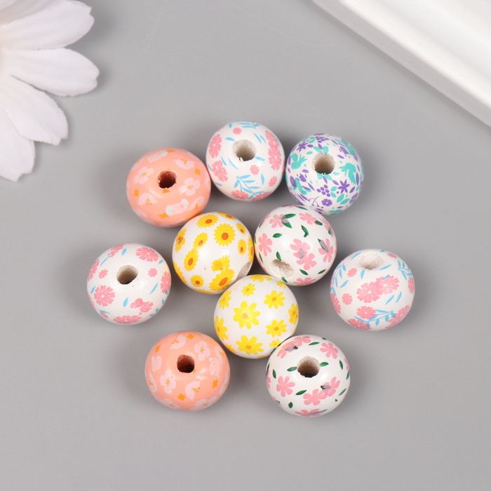 Бусины для творчества дерево "Ассорти цветочков" набор 10 шт 1,6х1,6х1,6 см - Фото 1