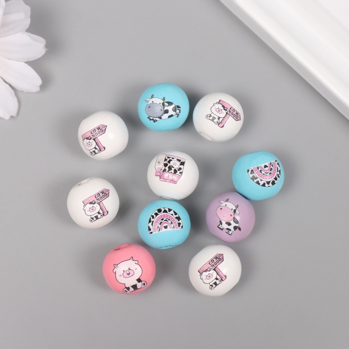 Бусины для творчества дерево Милые коровки набор 10 шт 1,6х1,6х1,6 см