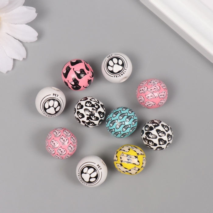 Бусины для творчества дерево Кошачьи радости набор 10 шт 1,6х1,6х1,6 см