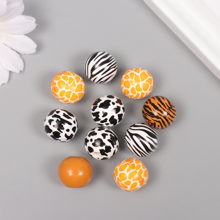 Бусины для творчества дерево Звериный принт набор 10 шт 1,6х1,6х1,6 см