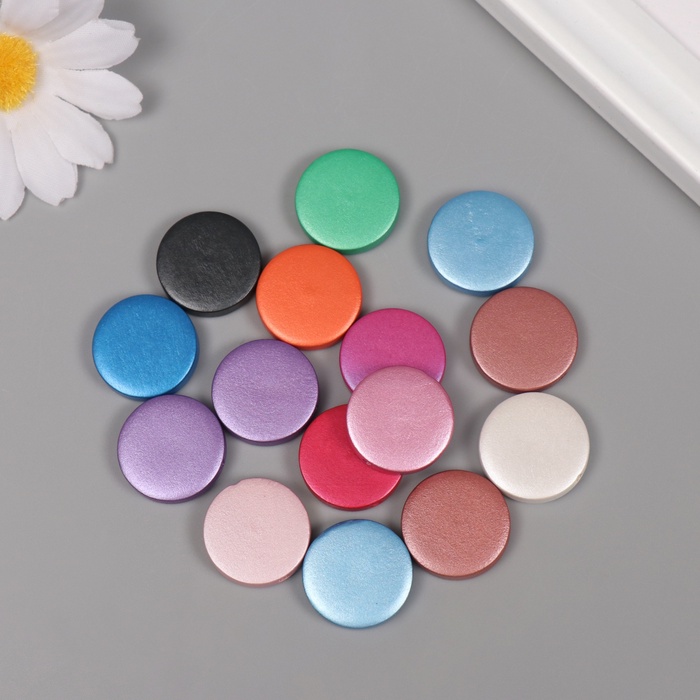 Бусины для творчества дерево «Металлик плоский», набор 15 шт., 2×2×0.5 см