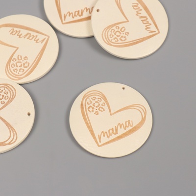Декор для творчества дерево «Мама. Сердце», белый набор 5 шт., 4×4 см