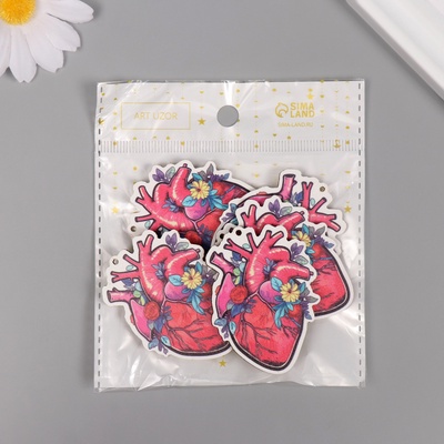 Декор для творчества дерево "Сердце в цветах" набор 5 шт 5,5х4х0,3 см