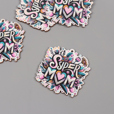 Декор для творчества дерево «Супер мама», набор 5 шт., 4.3×4.1×0.3 см