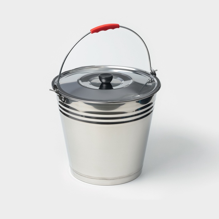 УЦЕНКА Ведро из нержавеющей стали с крышкой, 12 л, d=32 см, AISI 201 - Фото 1