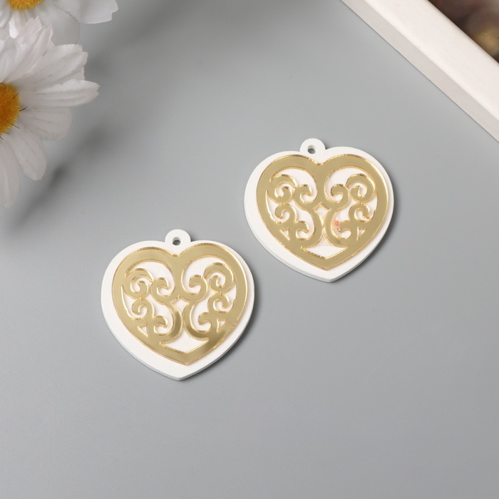 Декор для творчества дерево, пластик «Ажурное сердце», зеркальный, набор 2 шт., 4.2×4.3 см