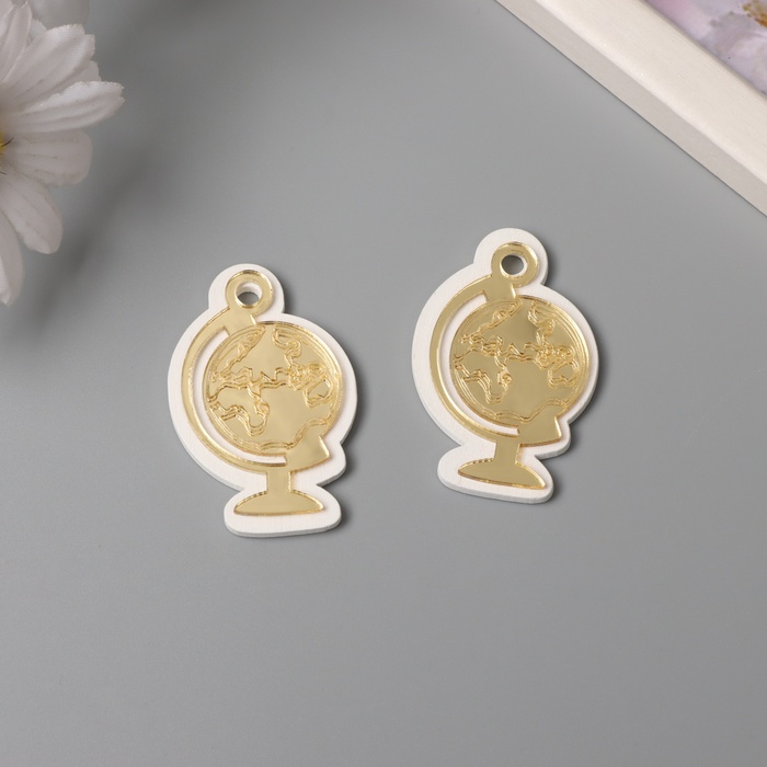 Декор для творчества дерево, пластик «Глобус», зеркальный, набор 2 шт., 3.4×5 см