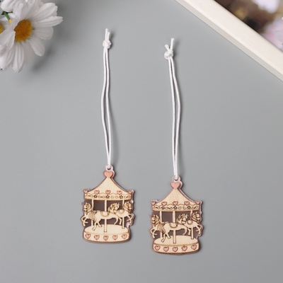 Декор для творчества дерево, пластик «Карусель с лошадками», зеркальный, набор 2 шт., 3.2×5.1 см