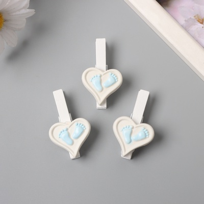 Декор для творчества дерево «Прищепка. Сердце с ножками», голубой, набор 3 шт., 1.7×3×5 см