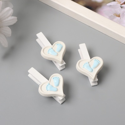 Декор для творчества дерево «Прищепка. Сердце с ножками», голубой, набор 3 шт., 1.7×3×5 см