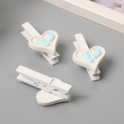 Декор для творчества дерево «Прищепка. Сердце с ножками», голубой, набор 3 шт., 1.7×3×5 см