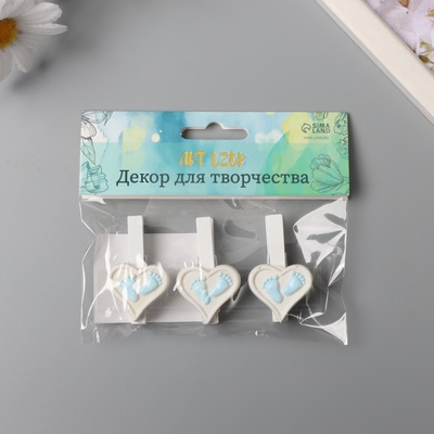Декор для творчества дерево «Прищепка. Сердце с ножками», голубой, набор 3 шт., 1.7×3×5 см