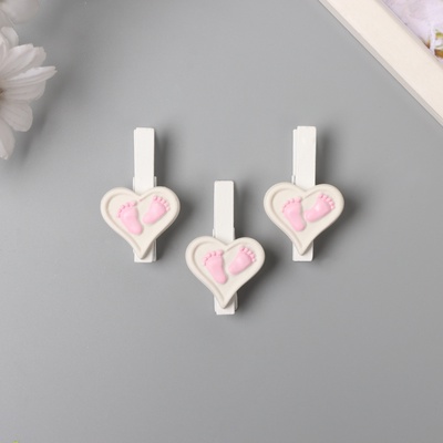 Декор для творчества дерево «Прищепка. Сердце с ножками», розовый, набор 3 шт., 1.7×3×5 см