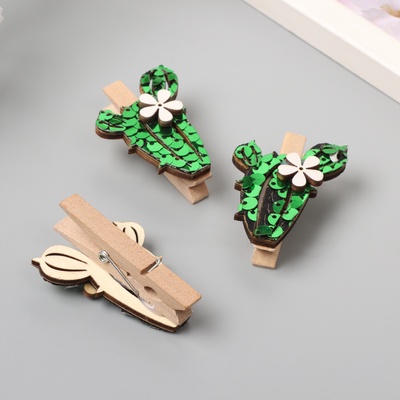 Прищепки для декора « Длинный кактус», пайетки, 3 шт., 1.5×3.4×4.8 см