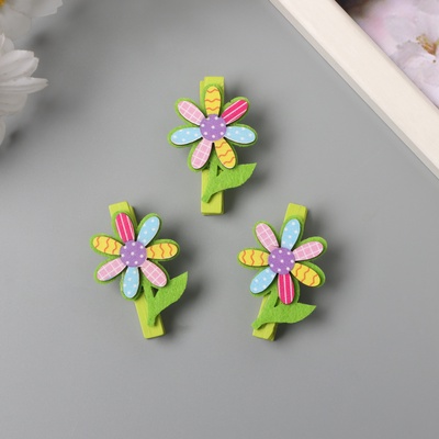 Декор для творчества дерево, фетр «Прищепка. Цветик-семицветик», набор 3 шт., 1.2×3×4.8 см