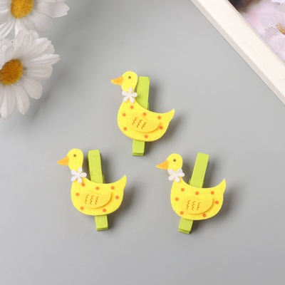 Декор для творчества дерево, фетр «Прищепка. Уточка с цветочком», набор 3 шт., 1.8×4×4.9 см